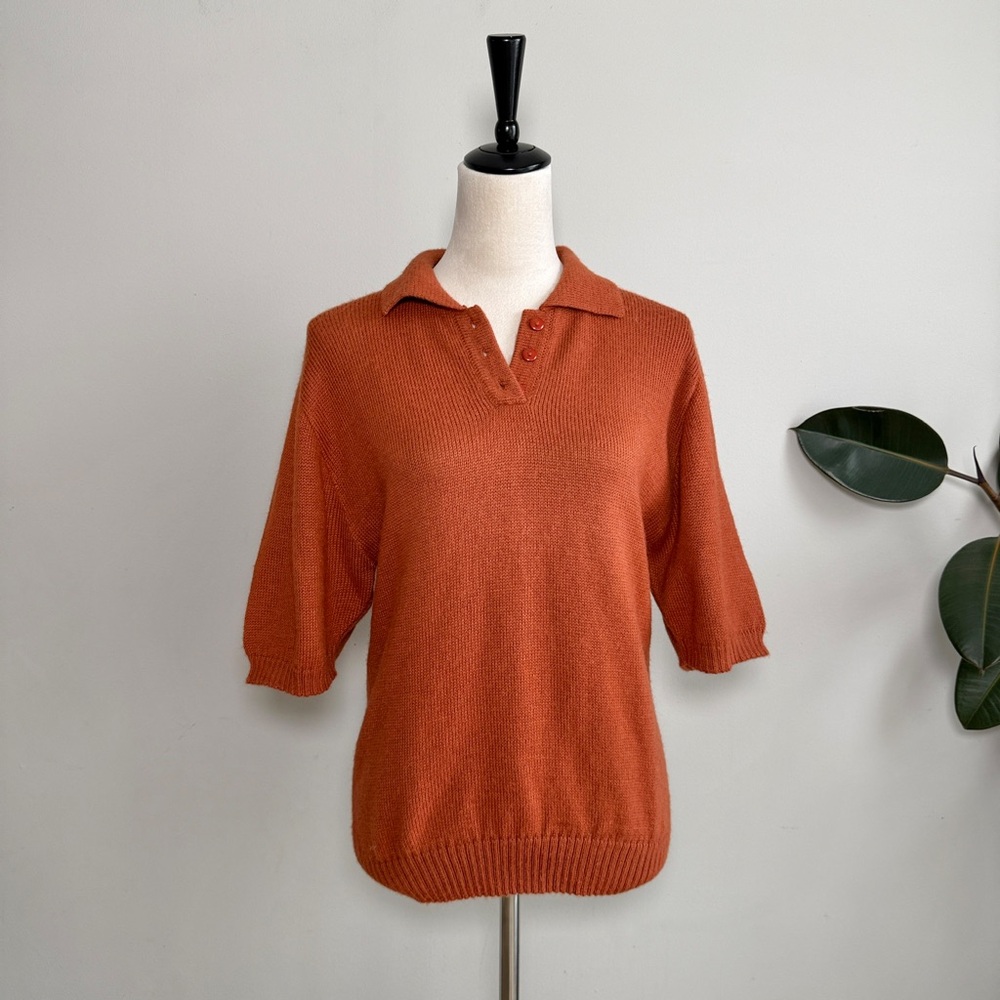 Peruvian Imports Baby Alpaca Wool Rust Orange Short Sleeve Polo